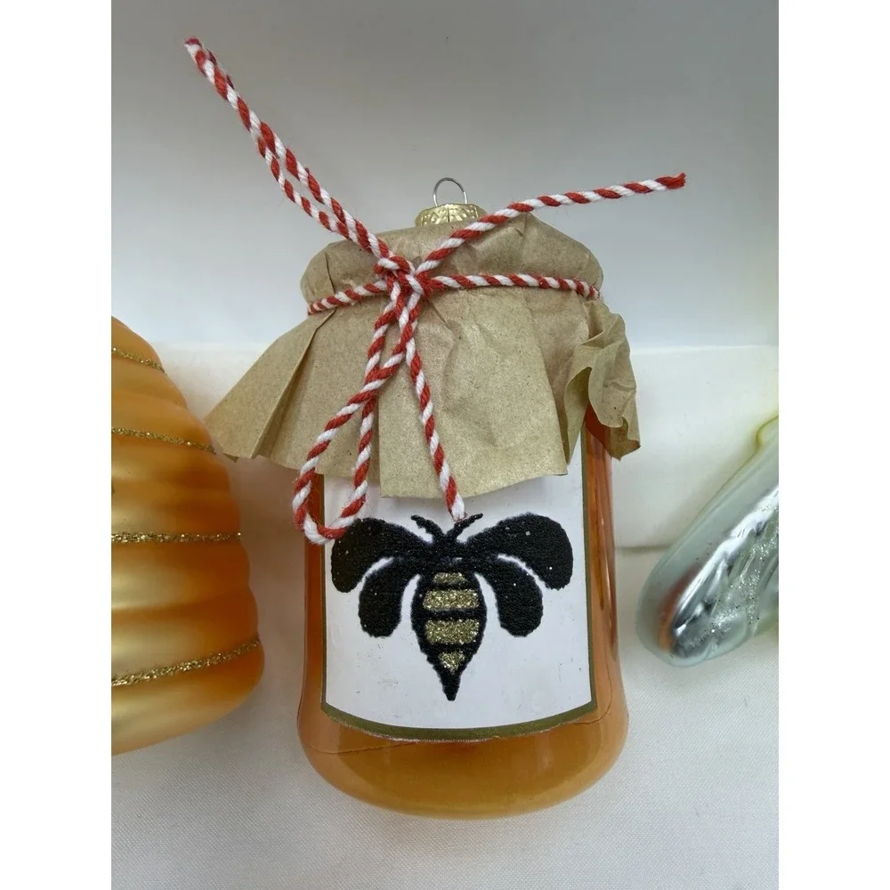 Martha Stewart Set of 2 Glass Plastic Ornaments Bee Jar